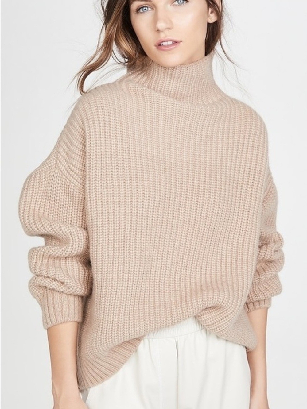 NWT ANINE BING Sydney High-Neck/Turtleneck Sweater XS, Camel, Wool-blend